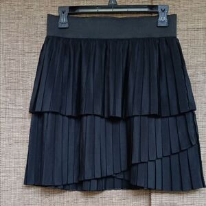Relativity Black Skater Mini Skirt Pleated Tiered